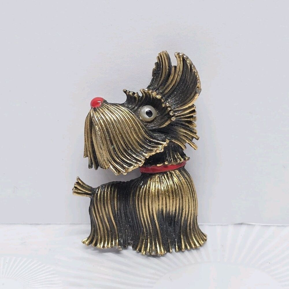 Vintage Signed JJ Jonette Scotty Dog Pin Gold Tone Scottish Terrier Brooch